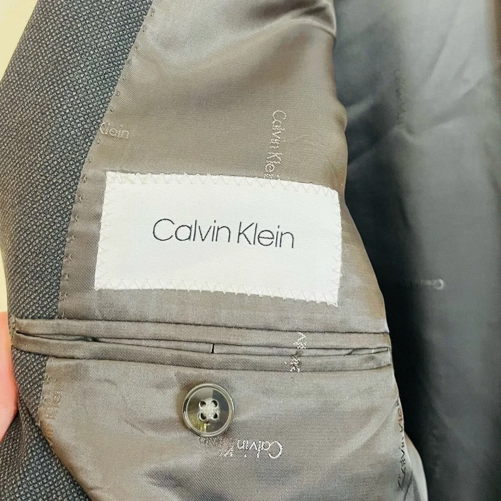 Calvin Klein Wool Natural Stretch Men Suit Blazer Jacket 42R Black Pockets